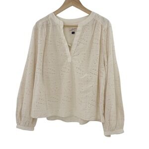 NWT Universal Thread Ivory Balloon Sleeve Eyelet Popover Blouse Sz M Boho Preppy